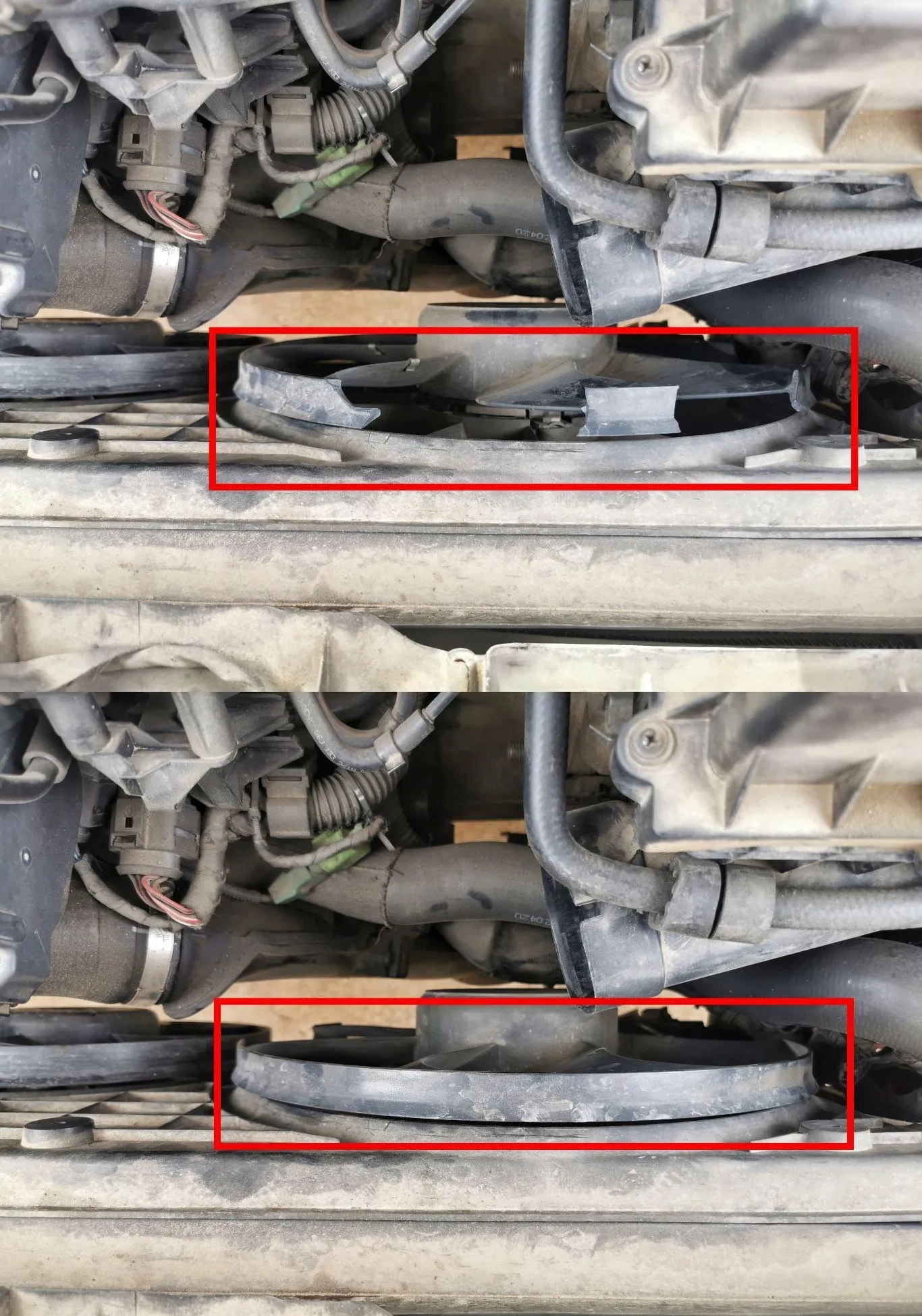 Damaged radiator fan blade