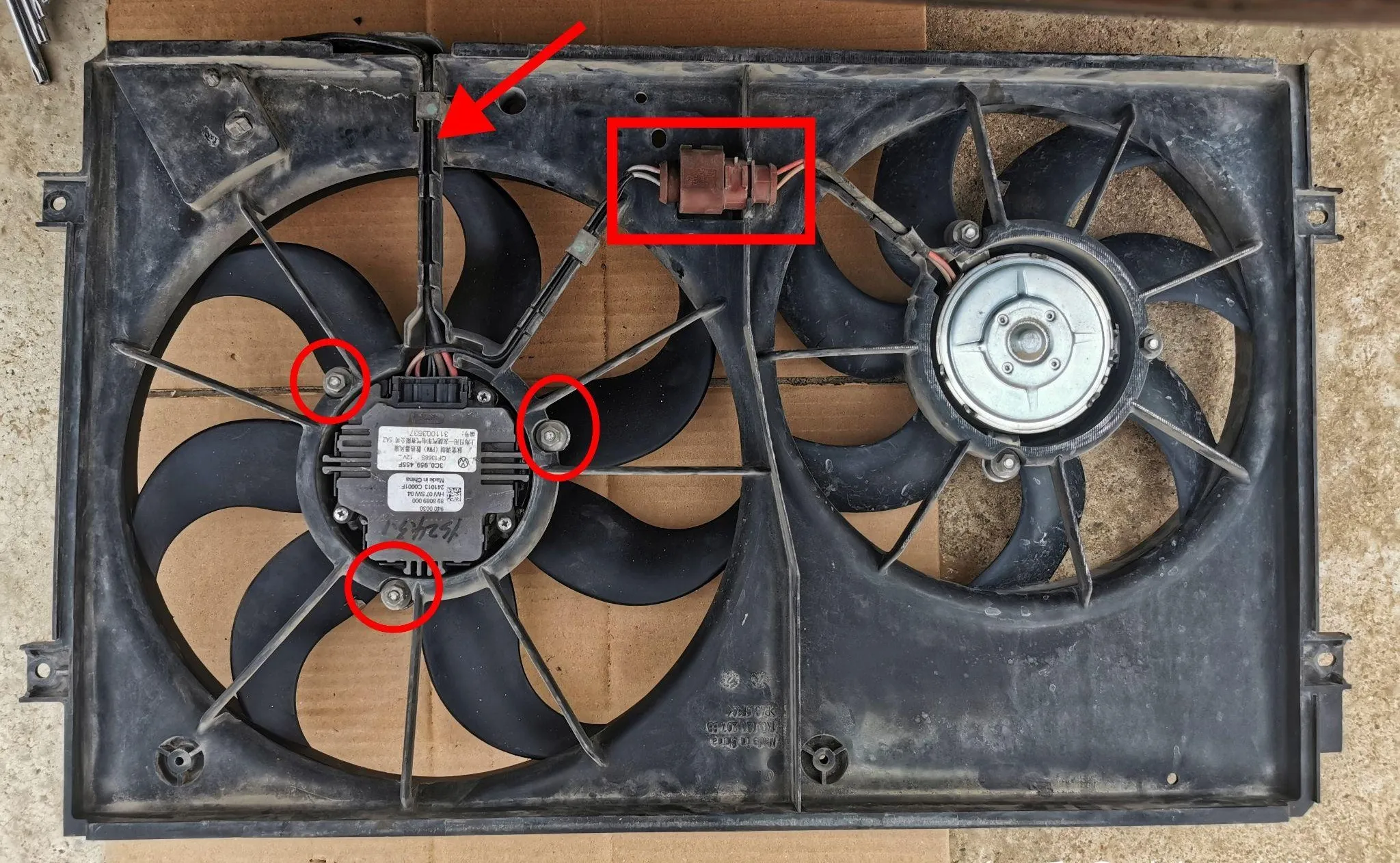 Installing new radiator fan into housing